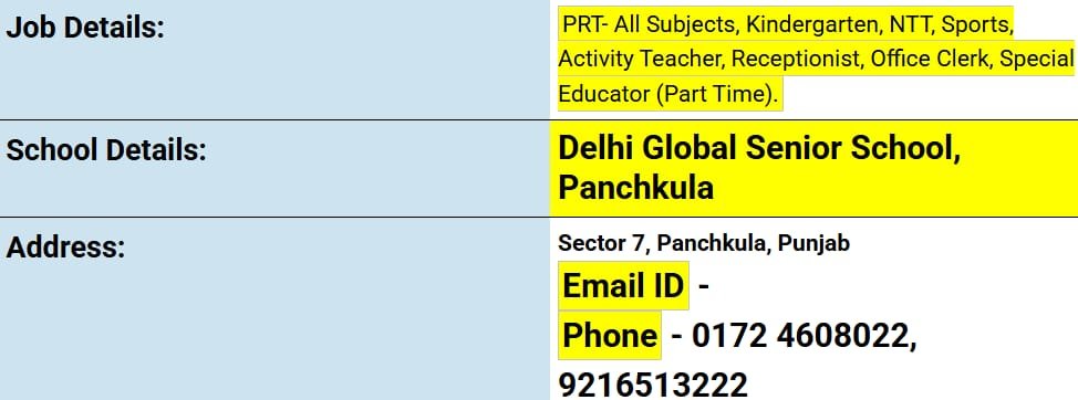 School Jobs at  Delhi Global Senior School, Panchkula ,  Panchkula