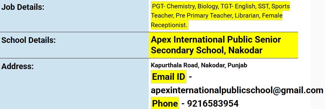 School Jobs at  Apex International Public Senior Secondary School, Nakodar ,  Jalandhar
