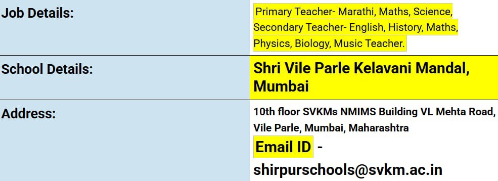 School Jobs at  Shri Vile Parle Kelavani Mandal, Mumbai, Maharashtra  ,  Mumbai City