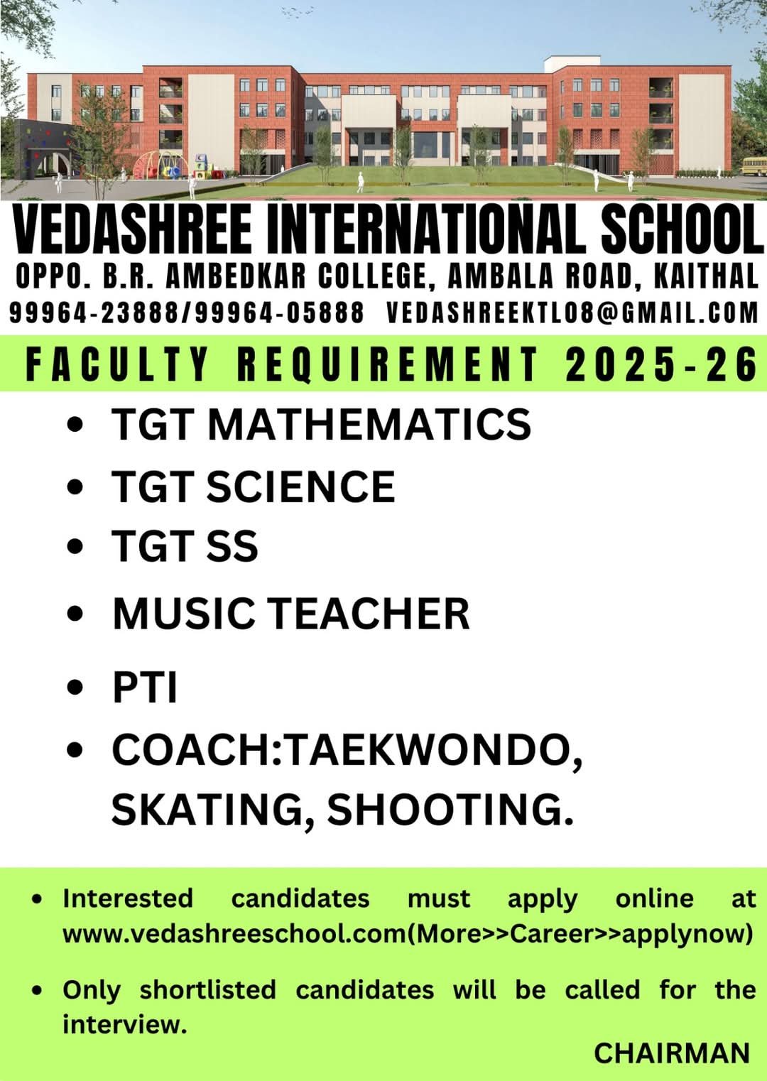 School Jobs at  Vedashree International School ,  Kaithal
