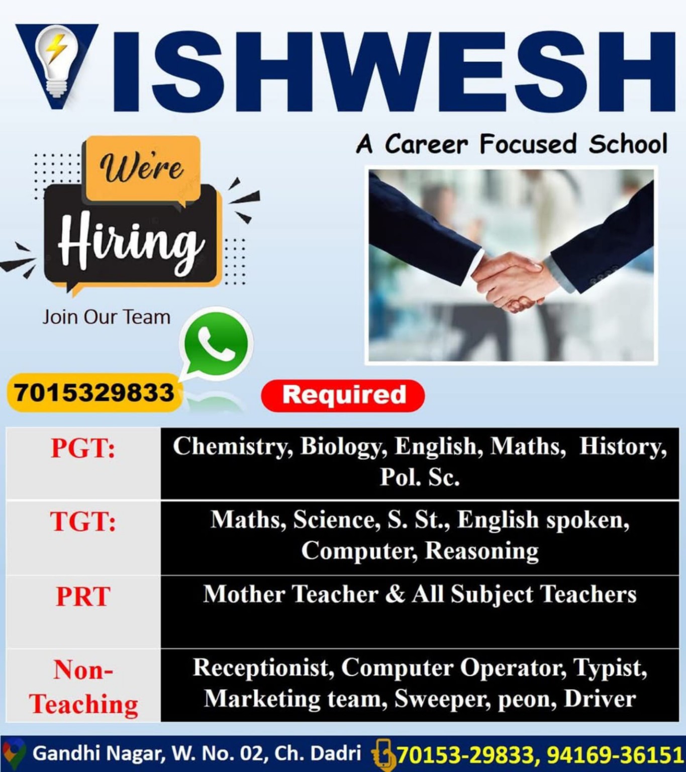 School Jobs at  Vishwesh School, Charkhi Dadri, Haryana. ,  Charkhi Dadri
