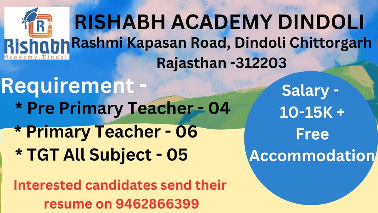 School Jobs at  Rishabh Academy Dindoli, Rajasthan ,  Chittorgarh