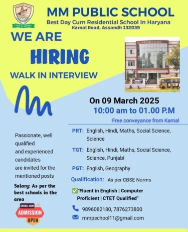 School Jobs at  MM Public School ,  Karnal