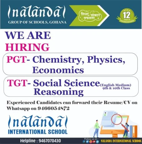 School Jobs at  Nalanda International School ,  Sonipat