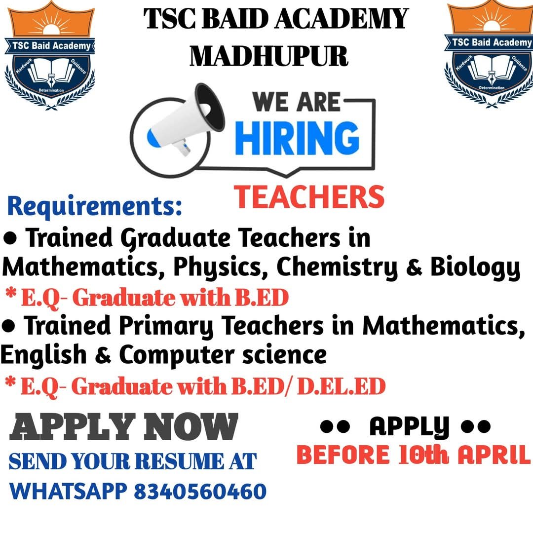 School Jobs at  TSC Baid Academy, Madhupur, Deoghar,Jharkhand ,  Deoghar