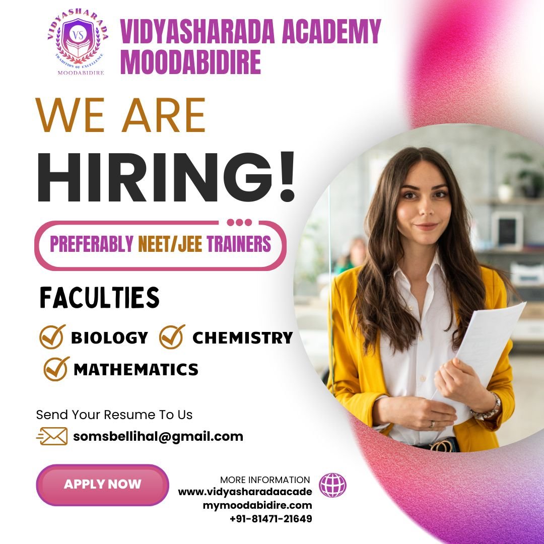 School Jobs at  Vidyasharada Academy,Moodabidire, Karnataka ,  Dakshina Kannada