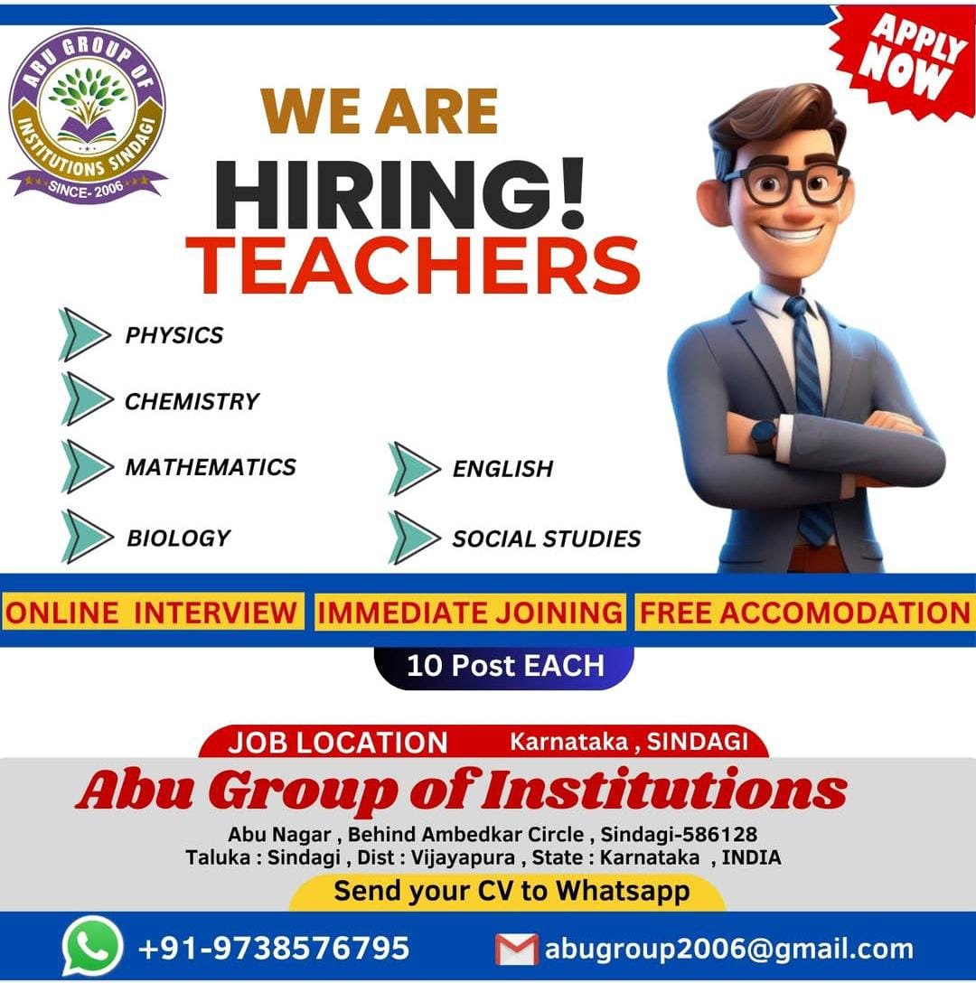 School Jobs at   Abu Group of Institutions, Vijayapura, Karnataka ,  Vijayapura (Bijapur)